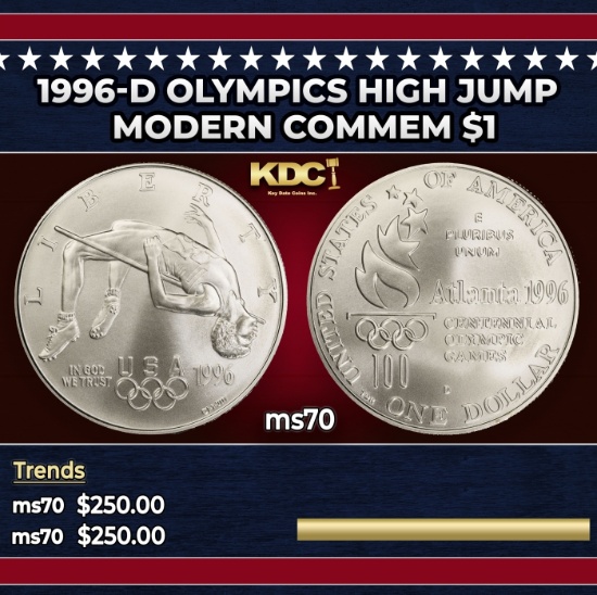 1996-d Olympics High Jump Modern Commem Dollar $1 ms70 SEGS