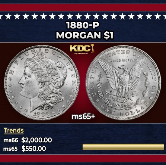 1880-p Morgan Dollar $1 ms65+ SEGS
