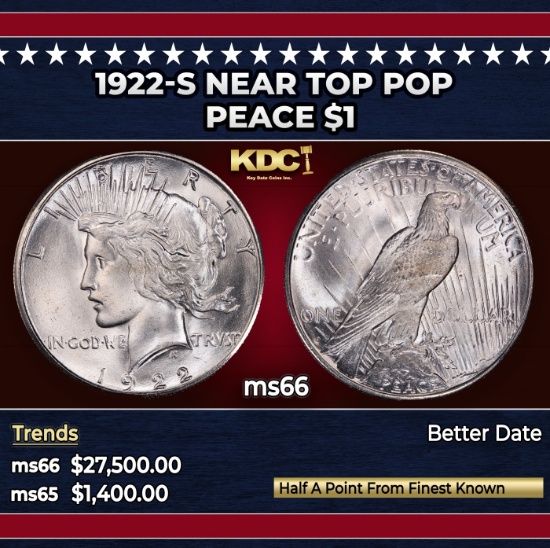 1922-s Peace Dollar Near Top Pop $1 ms66 SEGS
