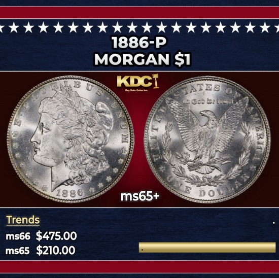 1886-p Morgan Dollar $1 Grades ms65+