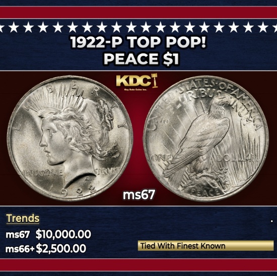 1922-p Peace Dollar TOP POP! $1 ms67 SEGS