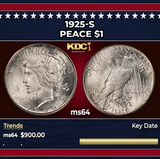 1925-s Peace Dollar $1 Grades ms64