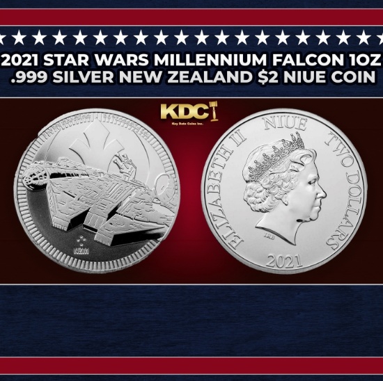 2021 Star Wars Millennium Falcon 1oz .999 Silver New Zealand $2 Niue Commerative Coin Grades Ungrade