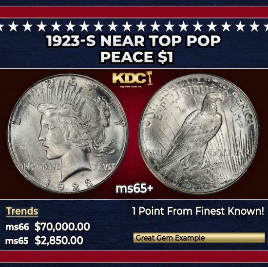 1923-s Peace Dollar Near Top Pop $1 ms65+ SEGS