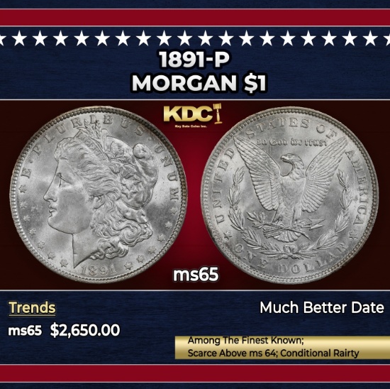1891-p Morgan Dollar $1 Grades ms65 SEGS