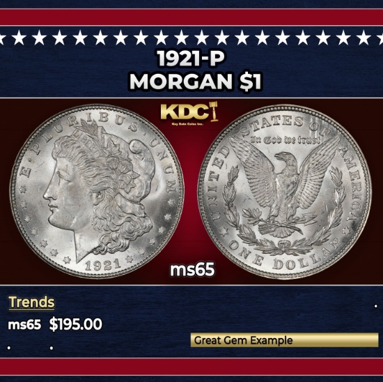 1921-p Morgan Dollar $1 Grades ms65