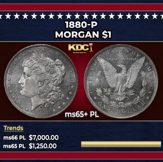 1880-p Morgan Dollar $1 ms65+ PL SEGS