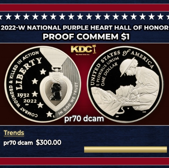 2022-w National Purple Heart Hall of Honor Proof Modern Commem Dollar $1 pr70 dcam SEGS