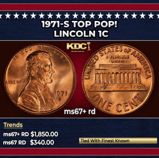 1971-s Lincoln Cent TOP POP! 1c ms67+ rd SEGS