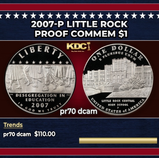 2007-P Little Rock Proof Modern Commem Dollar $1 pr70 dcam SEGS
