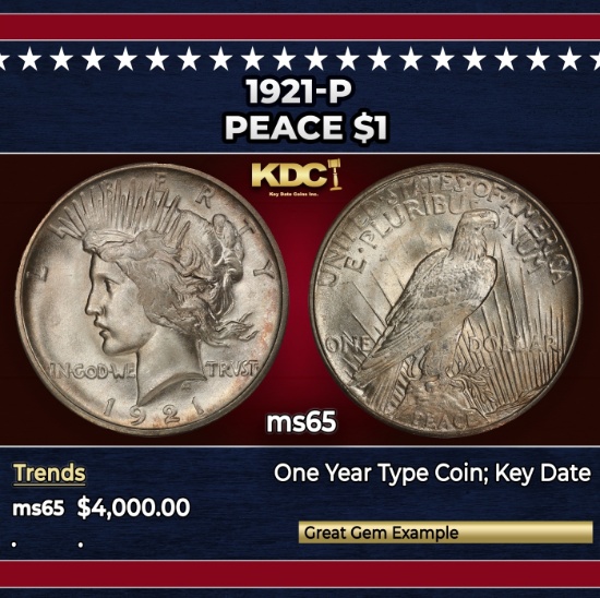 1921-p Peace Dollar $1 ms65 SEGS