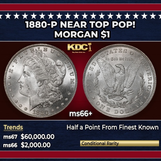 1880-p Morgan Dollar Near Top Pop! $1 ms66+ SEGS