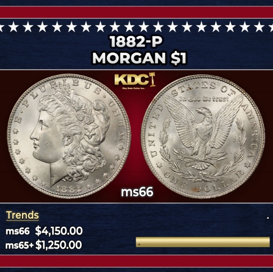 1882-p Morgan Dollar $1 ms66 SEGS