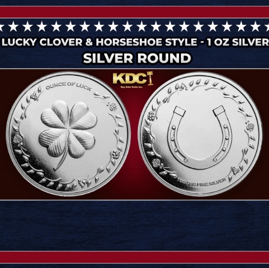 Lucky Clover & Horseshoe Style - 1 oz Silver Round Round