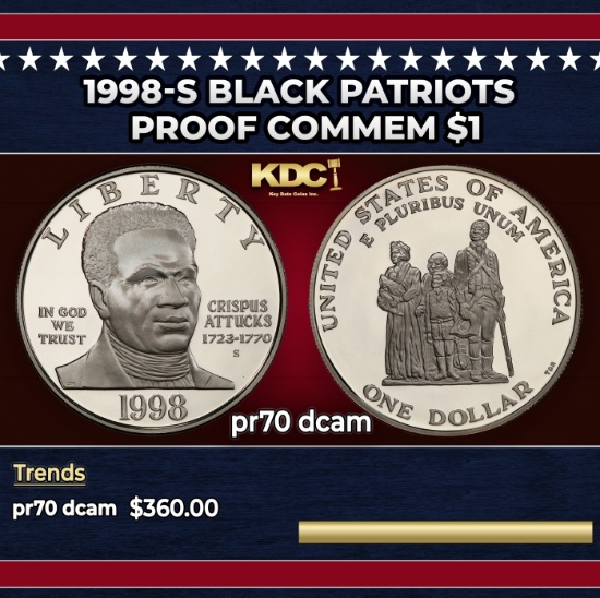 1998-S Black Patriots Proof Modern Commem Dollar $1 pr70 dcam SEGS