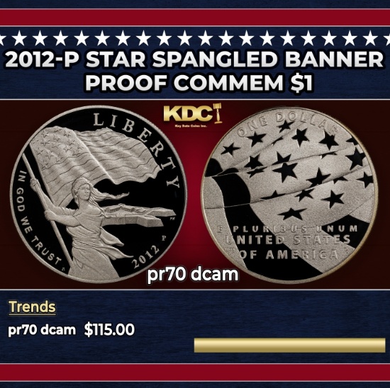 2012-P Star Spangled Banner Proof Modern Commem Dollar $1 pr70 dcam SEGS