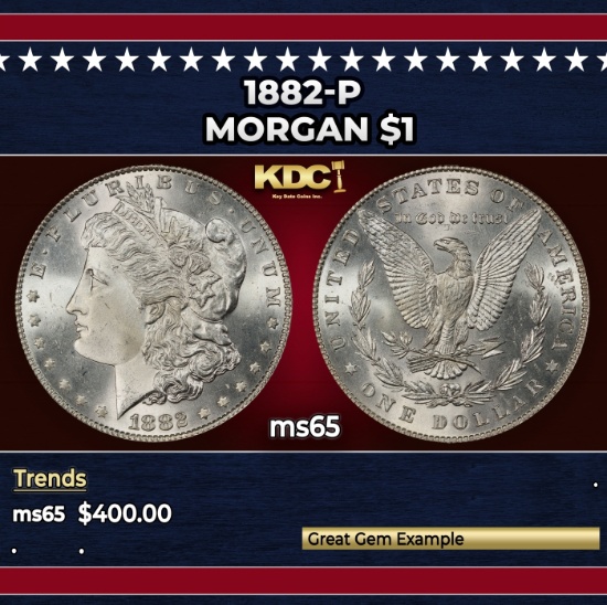 1882-p Morgan Dollar $1 Grades ms65