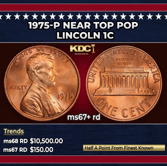 1975-p Lincoln Cent Near Top Pop 1c ms67+ rd SEGS