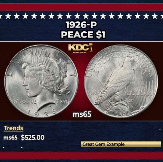 1926-p Peace Dollar $1 Grades ms65