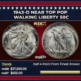 1943-d Walking Liberty Half Dollar Near Top Pop 50c ms67+ SEGS
