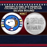 Snoopy Flying Ace Peanuts Colorized Style - 1 oz Silver Round Round