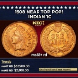 1908 Indian Cent Near Top Pop! 1c ms66+ rd SEGS