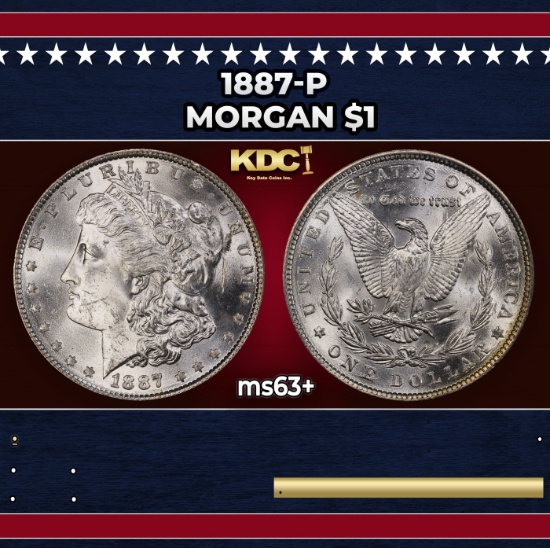 1887-p Morgan Dollar $1 Grades ms63+