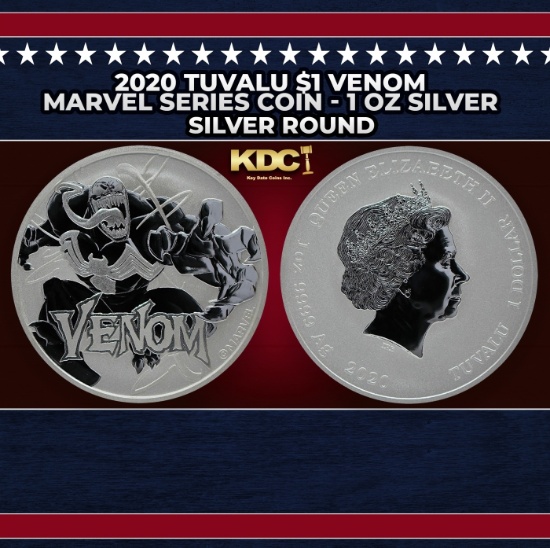 2020 Tuvalu $1 Venom Marvel Series Coin - 1 oz Silver Round Round
