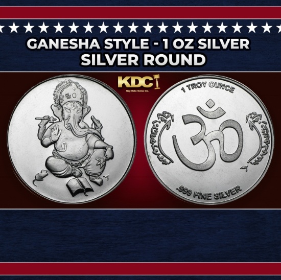 Hindu Deity Ganesha Style - 1 oz Silver Round Round