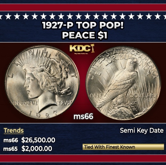 1927-p Peace Dollar TOP POP! $1 ms66 SEGS