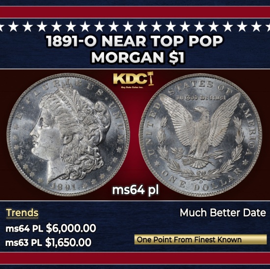1891-o Morgan Dollar Near Top Pop $1 ms64 pl SEGS