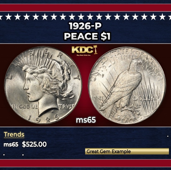 1926-p Peace Dollar $1 Grades ms65