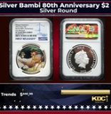NGC 2022 Disney Silver Bambi 80th Anniversary $2 Niue Colorized Proof pr70 dcam NGC Other Toy