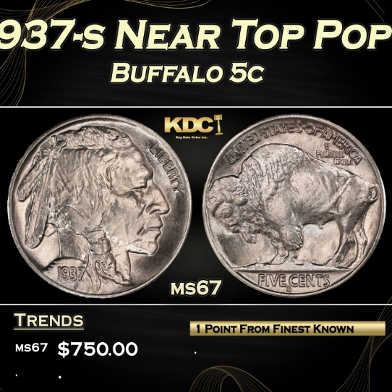 1937-s Buffalo Nickel Near Top Pop 5c ms67 SEGS
