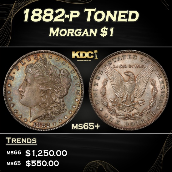 1882-p Morgan Dollar Toned $1 Grades ms65+