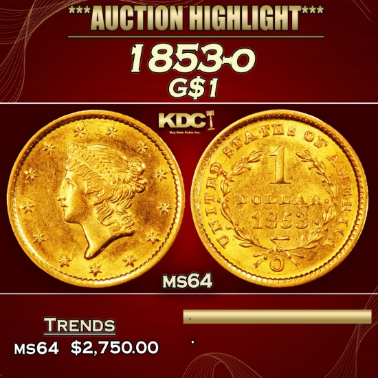 1853-o Gold Dollar $1 ms64 SEGS