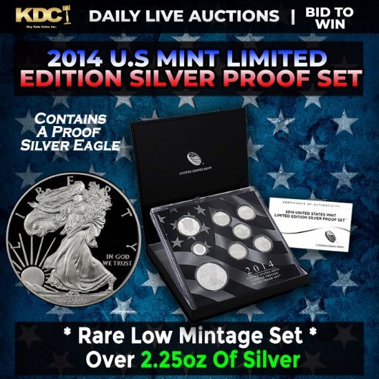 RARE 2014 United States Mint Limited Edition Silver Proof Set 8 coins, Over 2.25oz Of Silver low min