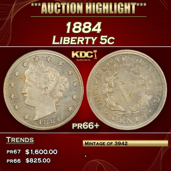 1884 Proof Liberty Nickel 5c pr66+ SEGS