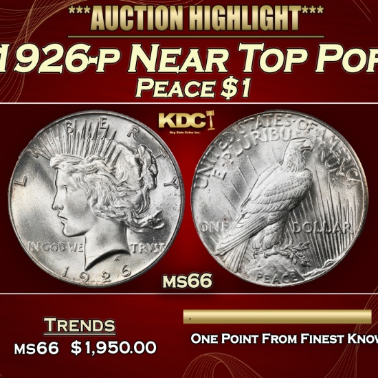 1926-p Peace Dollar Near Top Pop $1 ms66 SEGS