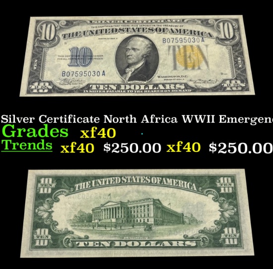 1934A $10 Silver Certificate North Africa WWII Emergency Currency Grades xf