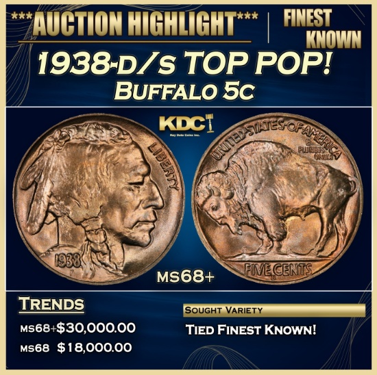 1938-d/s Buffalo Nickel TOP POP! 5c ms68+ SEGS