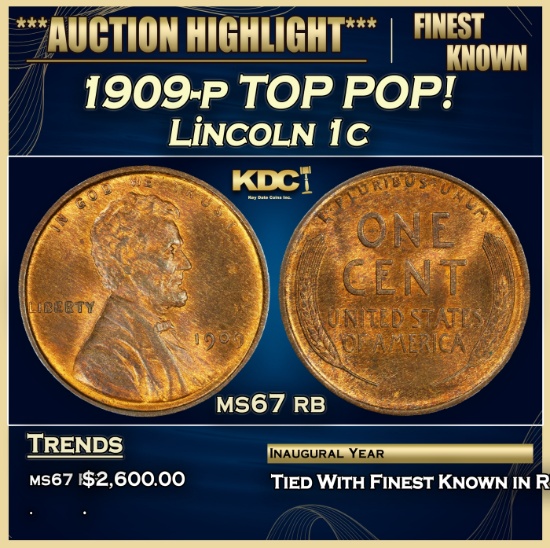 1909-p Lincoln Cent TOP POP! 1c ms67 rb SEGS