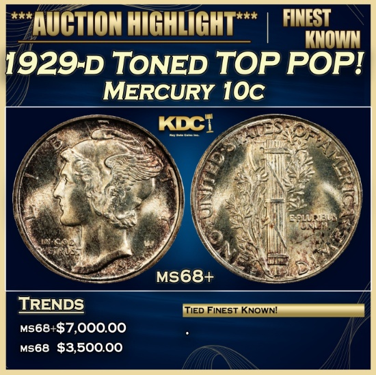 1929-d Mercury Dime Toned TOP POP! 10c ms68+ SEGS