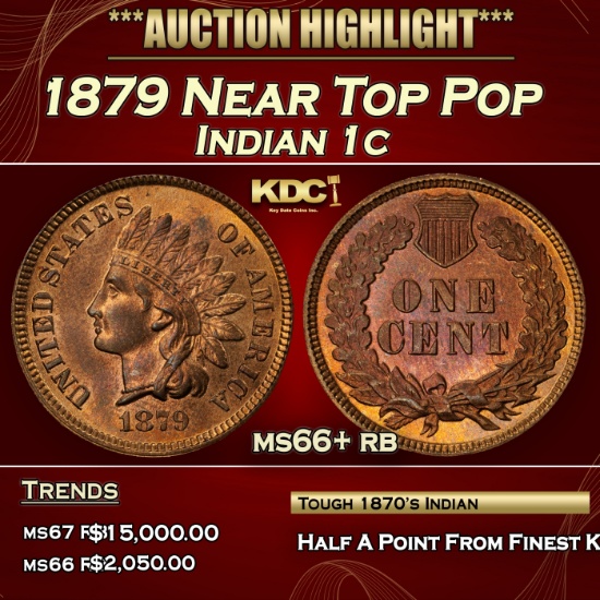 1879 Indian Cent Near Top Pop 1c ms66+ rb SEGS