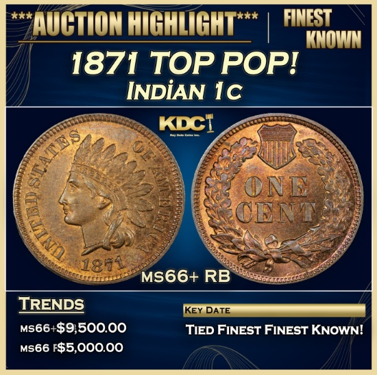 1871 Indian Cent TOP POP! 1c ms66+ RB SEGS