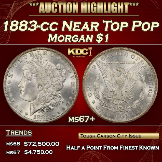 1883-cc Morgan Dollar Near Top Pop $1 ms67+ SEGS