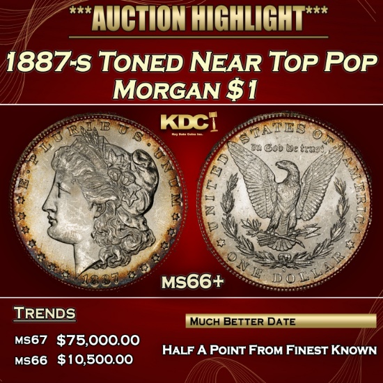 1887-s Morgan Dollar Toned Near Top Pop $1 ms66+ SEGS
