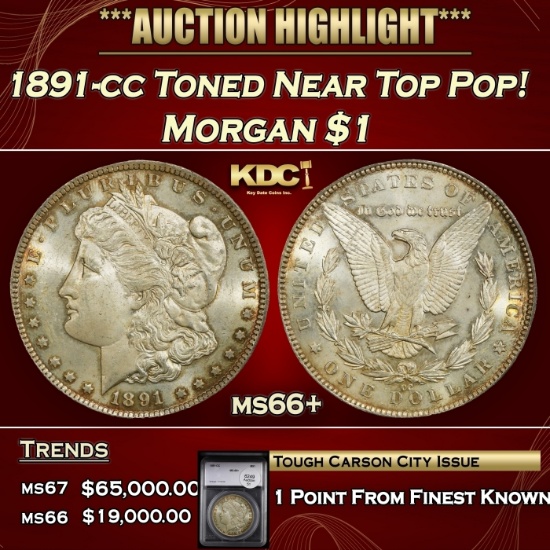 1891-cc Morgan Dollar Toned Near Top Pop! $1 ms66+ SEGS