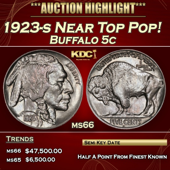 1923-s Buffalo Nickel Near Top Pop! 5c ms66 SEGS