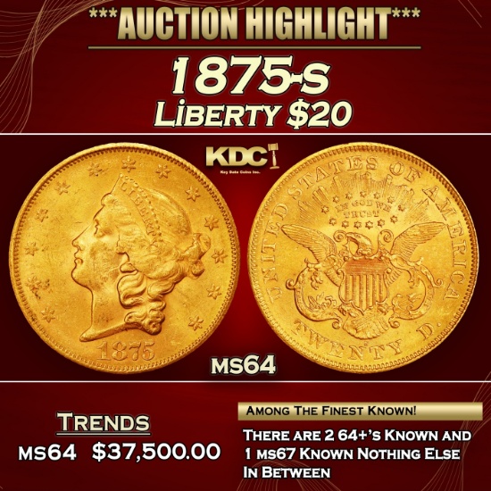 1875-s Gold Liberty Double Eagle $20 ms64 SEGS